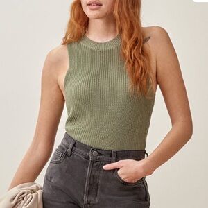 Reformation Lilac Knit Crochet Sage Artichoke Green Halter Tank Top Size XS